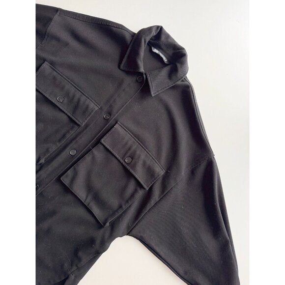 NWOT ZARA Black Serge Twill Oversized Batwing Sleeve Button Down Shirt, Size S - Picture 7 of 10